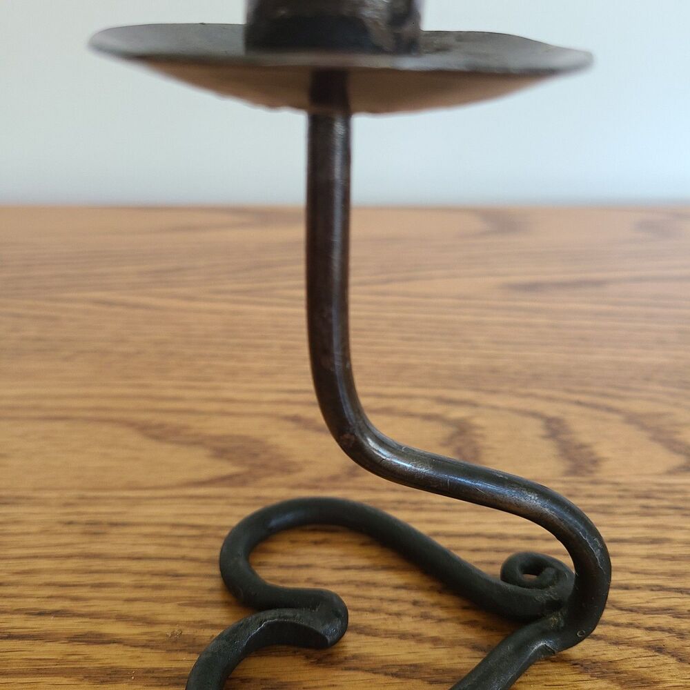 Vintage Wrought Iron Heart Base Taper Candle Holder HandForged Bronze Tone Metal - Picture 4 of 10